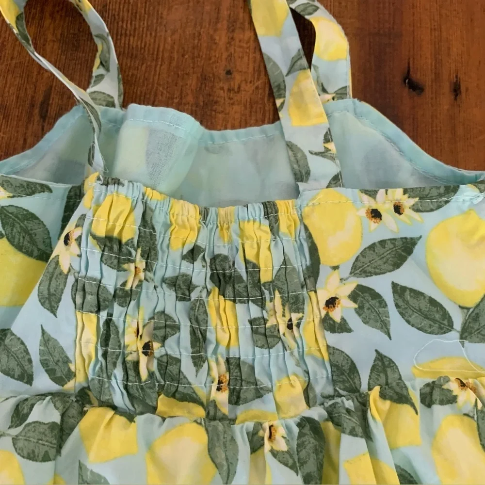 btween Girls Lemon Print Bow Bodice Smocked Back Cotton Babydoll Dress Sz 6